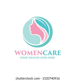 Beautiful woman's face logo design template. Hair, girl, leaf symbol. Abstract design concept for beauty salon, massage, magazine, cosmetic and spa. Premium vector icon.