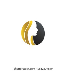 Beautiful woman's face logo design template. Hair, girl, Abstract design concept for beauty salon, massage, magazine, cosmetic and spa. Premium vector icon.