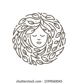beautiful woman's face logo design with a very special hairstyle, this design can be used for one color and can be edited as desired