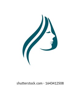 Beautiful woman's face logo design template. Abstract design concept for beauty salon, massage, magazine, cosmetic and spa. Premium vector icon.