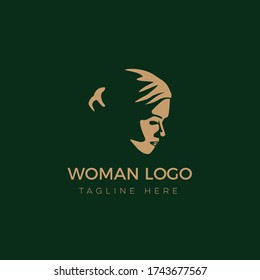 Beautiful woman's face logo design template. Hair, girl, Abstract design concept for beauty salon, massage, magazine, cosmetic and spa. Premium vector icon.