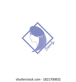 Beautiful woman's face logo design template. Hair, girl, leaf symbol. Abstract design concept for beauty salon, massage, magazine, cosmetic and spa