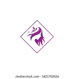 Beautiful woman's face logo design template. Hair, girl, leaf symbol. Abstract design concept for beauty salon, massage, magazine, cosmetic and spa