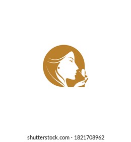 Hermosa plantilla de diseño del logo de la cara de la mujer. Cabello, chica, símbolo de hoja. Concepto de diseño abstracto para salón de belleza, masaje, revista, cosmética y spa. Salón de belleza y logotipo del vector spa.