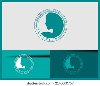 Beautiful woman's face logo design template. Hair, girl, flower, leaf symbol. Abstract design concept for beauty salon, massage, magazine, cosmetic and spa. Premium vector