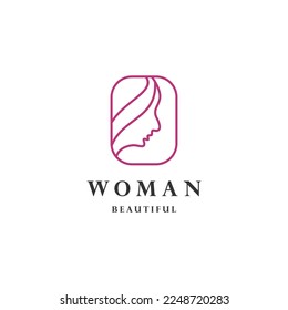 Beautiful woman's face logo design template. Hair, girls symbol. for beauty salon, massage, magazine, cosmetic and spa