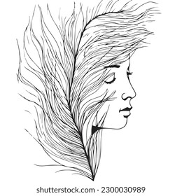 Beautiful woman's face in one line with leaves.. A simple, abstract face. Image in vector format. A logo for a spa, beauty parlor, or organic cosmetics etc.
