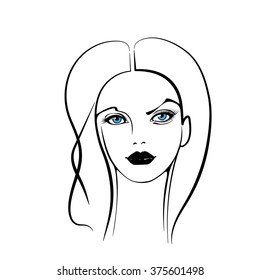 Beautiful woman's face.  Simple lines. Sketch. 