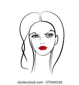 Beautiful woman's face.  Simple lines. Sketch.