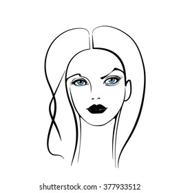 Beautiful woman's face.  Simple lines. Sketch.