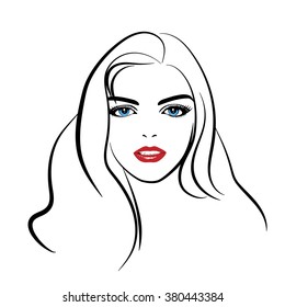 Beautiful woman's face.  Simple lines. Sketch. 