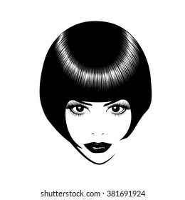 Beautiful woman's face. Simple lines. Sketch. Black and white.
