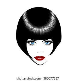 Beautiful woman's face. Simple lines. Sketch.
