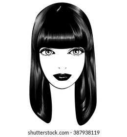 Beautiful woman's face. Simple lines. Sketch. Black and white.