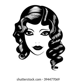 Beautiful woman's face. Simple lines. Sketch. Black and white.