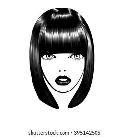 Beautiful woman's face. Simple lines. Sketch. Black and white.