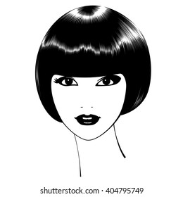 Beautiful woman's face. Simple lines. Sketch. Black and white.
