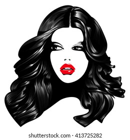 Beautiful woman's face. Simple lines. Sketch.