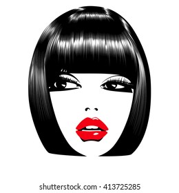 Beautiful woman's face. Simple lines. Sketch.