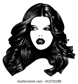 Beautiful woman's face. Simple lines. Sketch. Black and white.