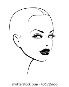 Beautiful woman's face. Simple lines. Sketch. Black and white.