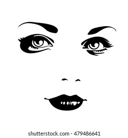 La cara de una mujer hermosa. Líneas simples. Esbozo. Blanco y negro.
