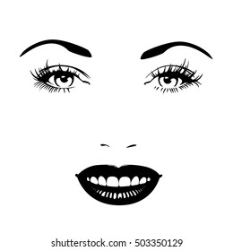 Beautiful woman's face. Simple lines. Sketch. Black and white.