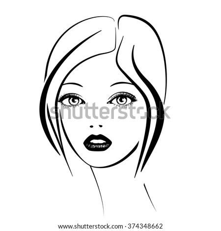 Beautiful Womans Face Simple Lines Sketch Stock Vector (Royalty Free