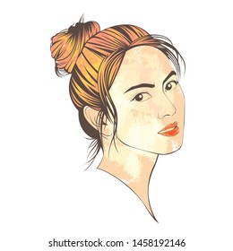 Beautiful woman's face, watercolor style under the logo design concept about women and beauty.