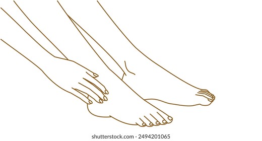 Beautiful woman's feet: illustration of hands on ankles (sideways)