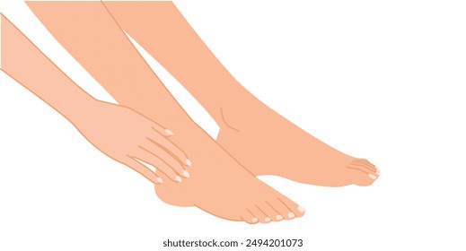 Beautiful woman's feet: illustration of hands on ankles (sideways)