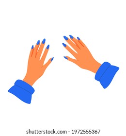 Beautiful womans hands with elegant, nail polish manicure. Vector illustration. 