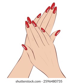 Beautiful woman's hands with manicure. Hand drawn vector art.