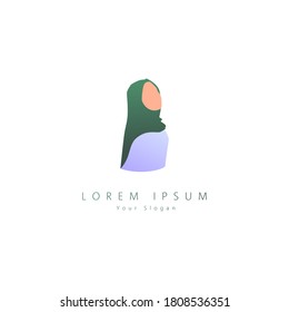 Beautiful woman's hijab logo design template. Hair, girl symbol. Abstract design concept for beauty salon, massage, magazine, cosmetic and spa. Premium vector icon.