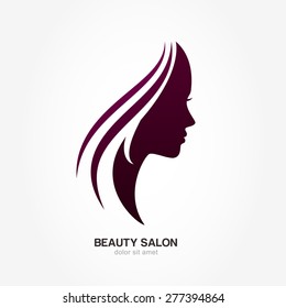 Beautiful woman's profile face with streaming hair. Vector logo design template. Abstract design concept for beauty salon, massage, cosmetic and spa, international women day. 