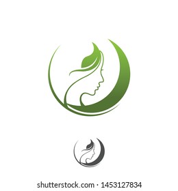 Beautiful woman's profile face vector logo design template