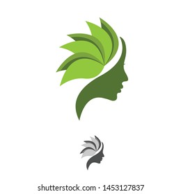 Beautiful woman's profile face vector logo design template