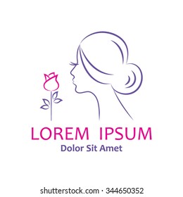 Beautiful woman's profile with a flower, vector logo template for  beauty salon, cosmetic procedures, spa center, hair salon.