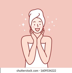 beautiful woman's skin care. Hand drawn style vector design illustrations.