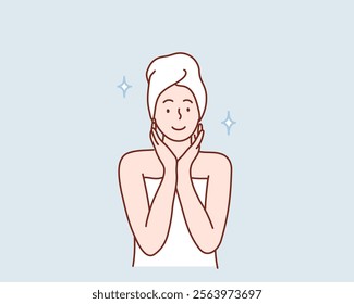 beautiful woman's skin care. Hand drawn style vector design illustrations.	