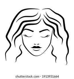Beautiful woman's vector abstract face. black lines of contours. Silhouette of woman face icon for advertising, cosmetics, cosmetics packaging, beauty salon, hairdresser, makeup artist. 