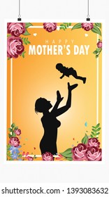 Beautiful women with child. Happy mothers day card. Paper cut style. Vector illustration - Vector