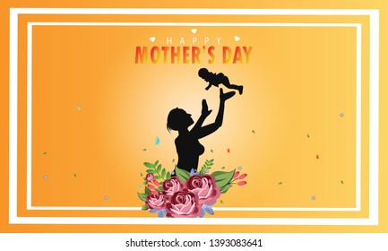 Beautiful women with child. Happy mothers day card. Paper cut style. Vector illustration - Vector
