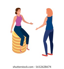 beautiful women with coin isolated icon vector illustration design