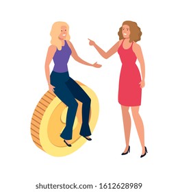 beautiful women with coin isolated icon vector illustration design
