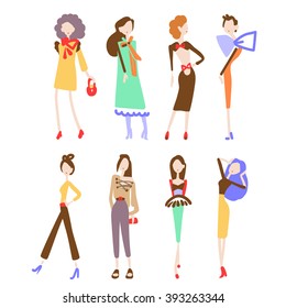 Beautiful women collection. Girls isolated on white background. Vector illustration eps 10