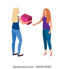 beautiful women with cube isolated icon vector illustration design
