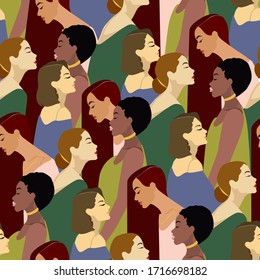 beautiful women of different nations with gold accessories seamless pattern EPS 10