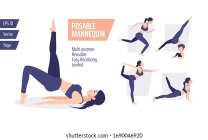 Beautiful women doing yoga poses. Work out, warming up, stretching girl collection. Vector set of elegant females in various yoga poses. Fitness concept of a healthy lifestyle vector characters.