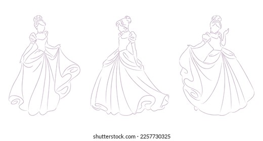 Beautiful women in dress illustration with black outline design